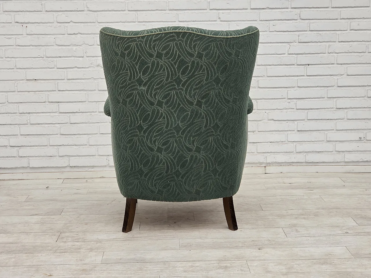 1960s, Danish armchair, green furniture velour, beech wood. 8