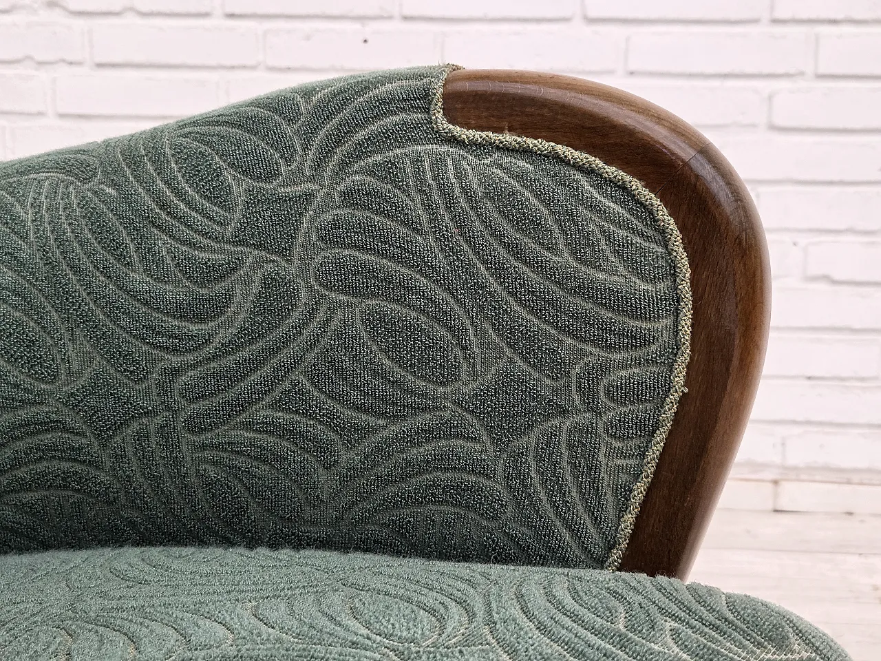 1960s, Danish armchair, green furniture velour, beech wood. 17