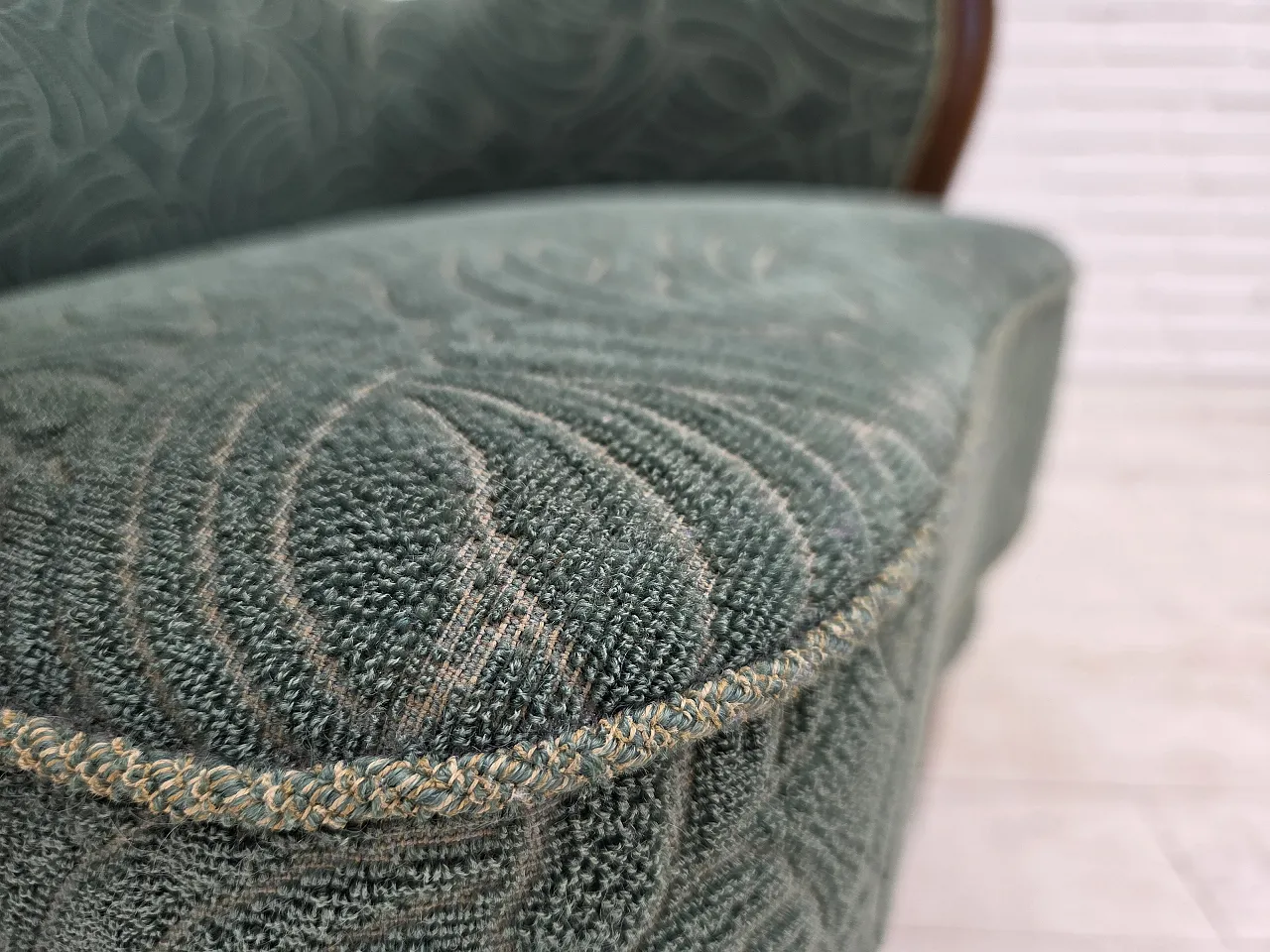 1960s, Danish armchair, green furniture velour, beech wood. 20