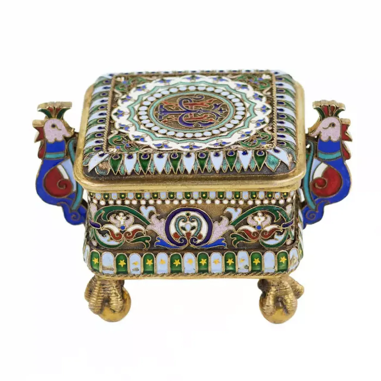 Scatola d'argento con smalto cloisonné, '800 2