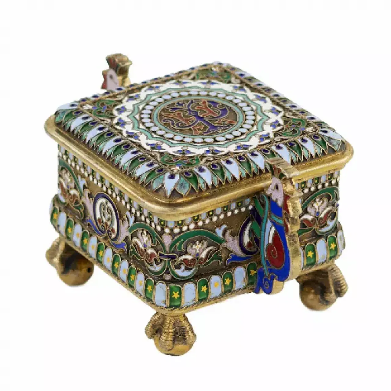 Scatola d'argento con smalto cloisonné, '800 3