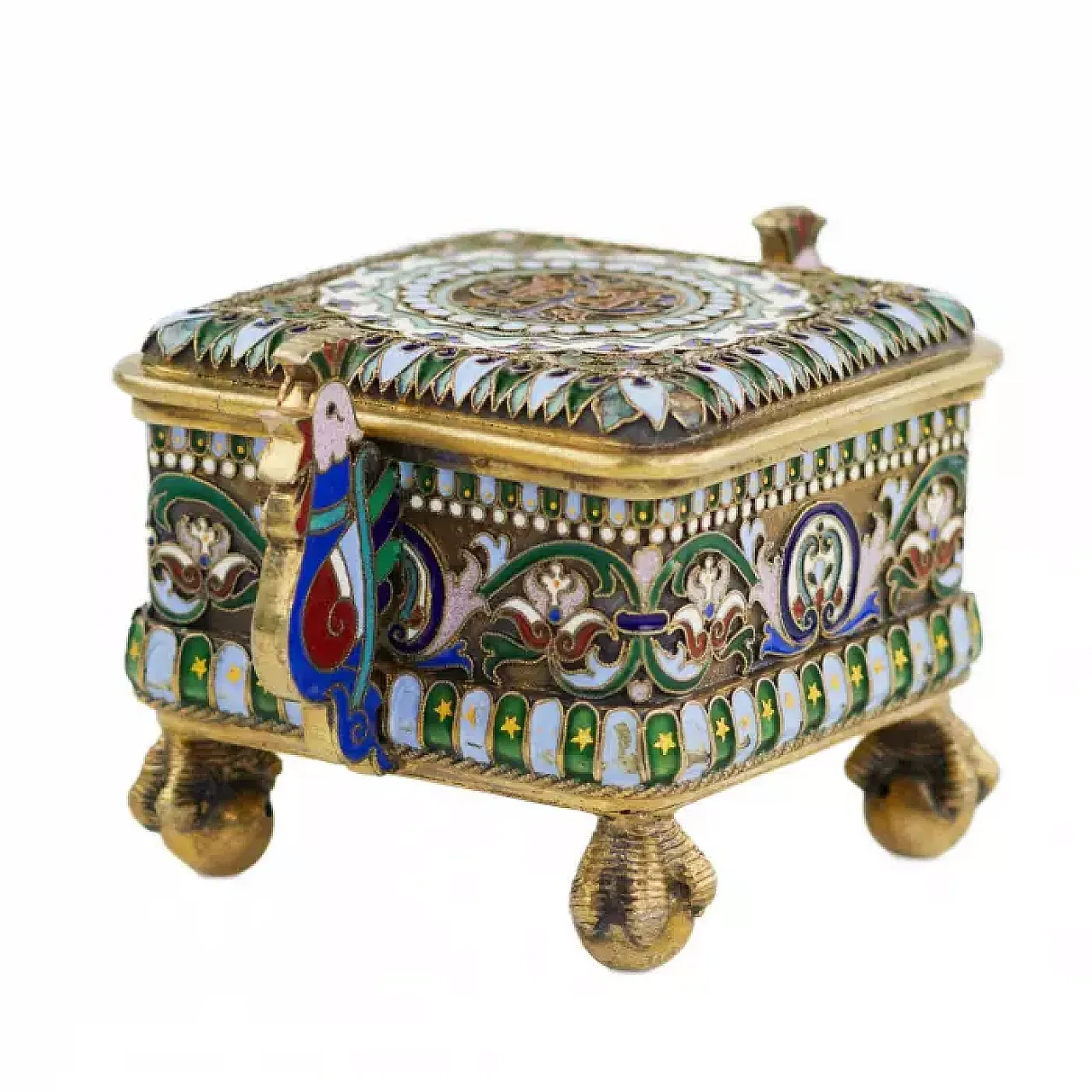 Scatola d'argento con smalto cloisonné, '800 4