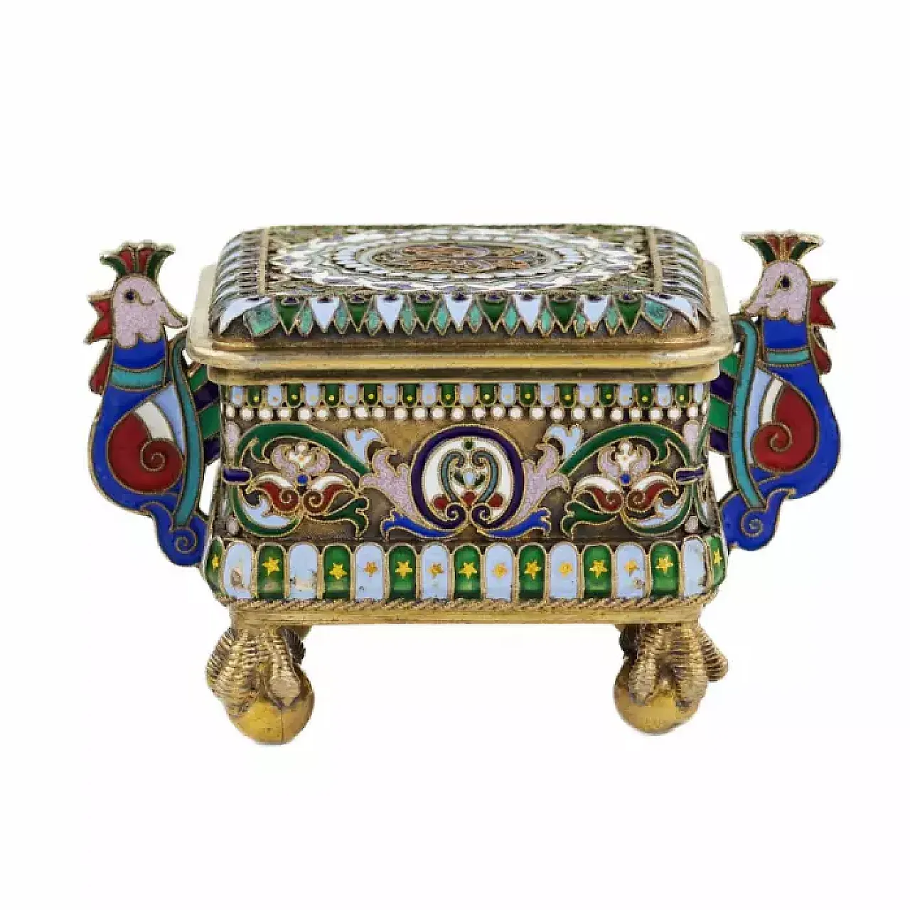 Scatola d'argento con smalto cloisonné, '800 5