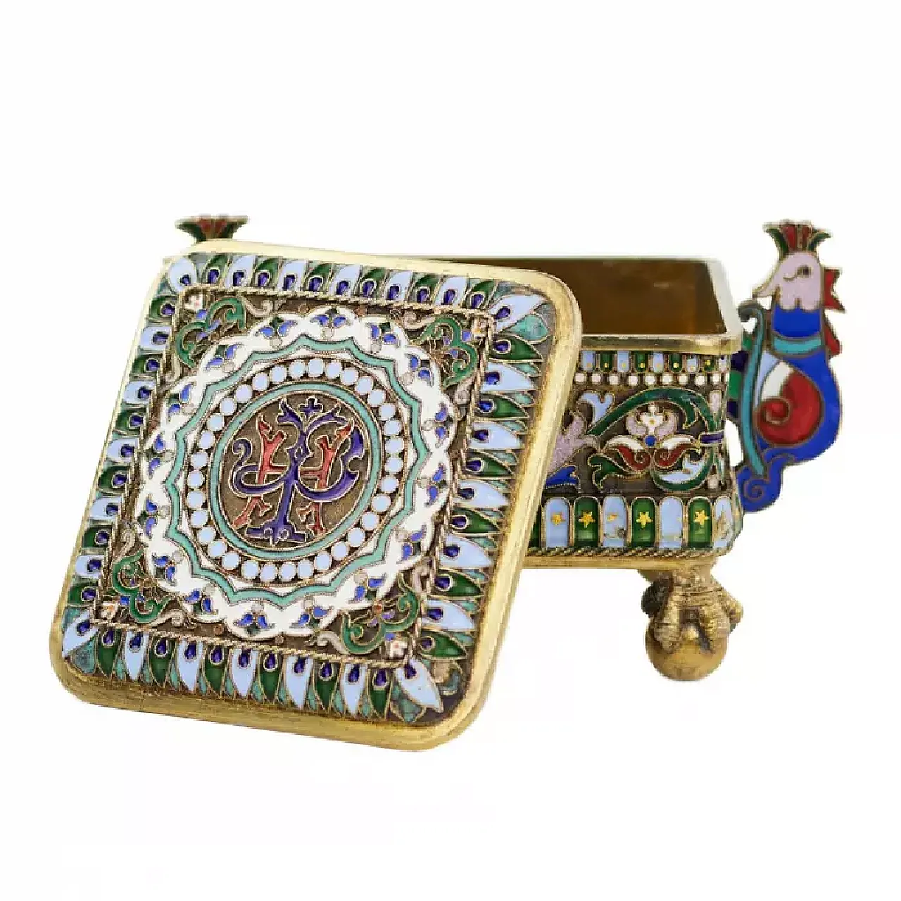 Scatola d'argento con smalto cloisonné, '800 6