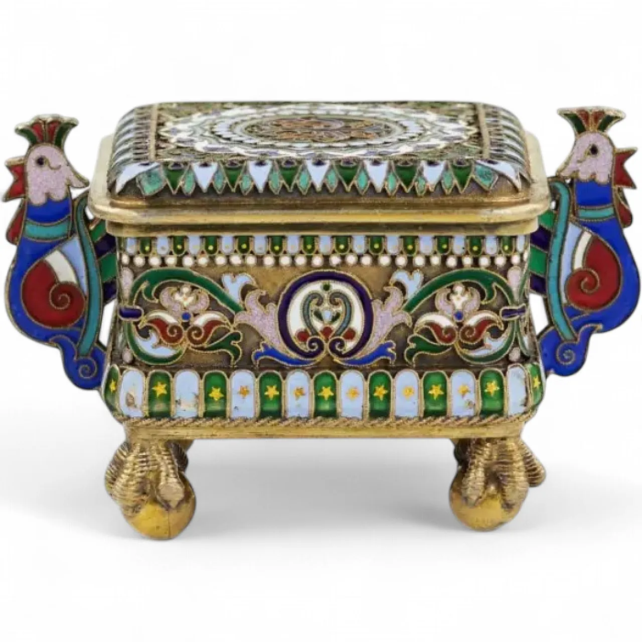 Scatola d'argento con smalto cloisonné, '800 9