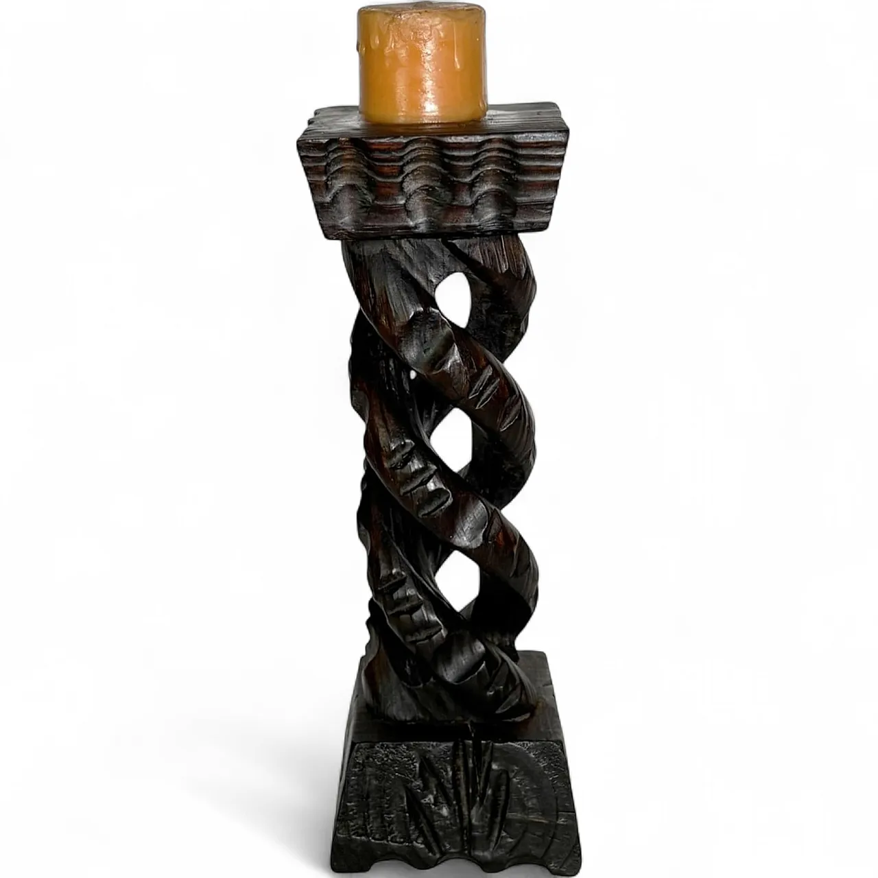 Candelabro rustico in legno, anni ’70 9