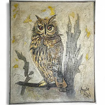 Dipinto raffigurante un gufo, olio su tela, '900