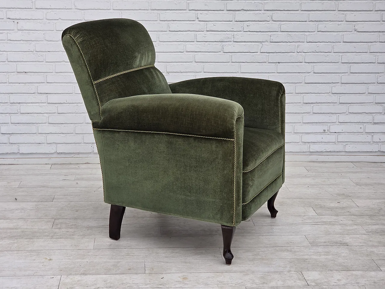 1950s, Danish highback relax armchair, furniture velour, beech wood. 1