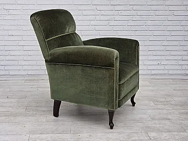 1950s, Danish highback relax armchair, furniture velour, beech wood.