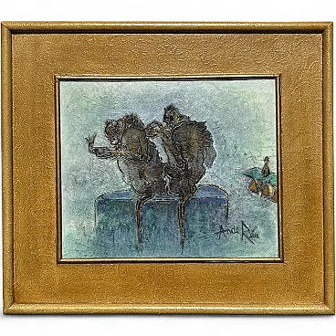 Dipinto raffigurante delle scimmie, olio su tela, '900