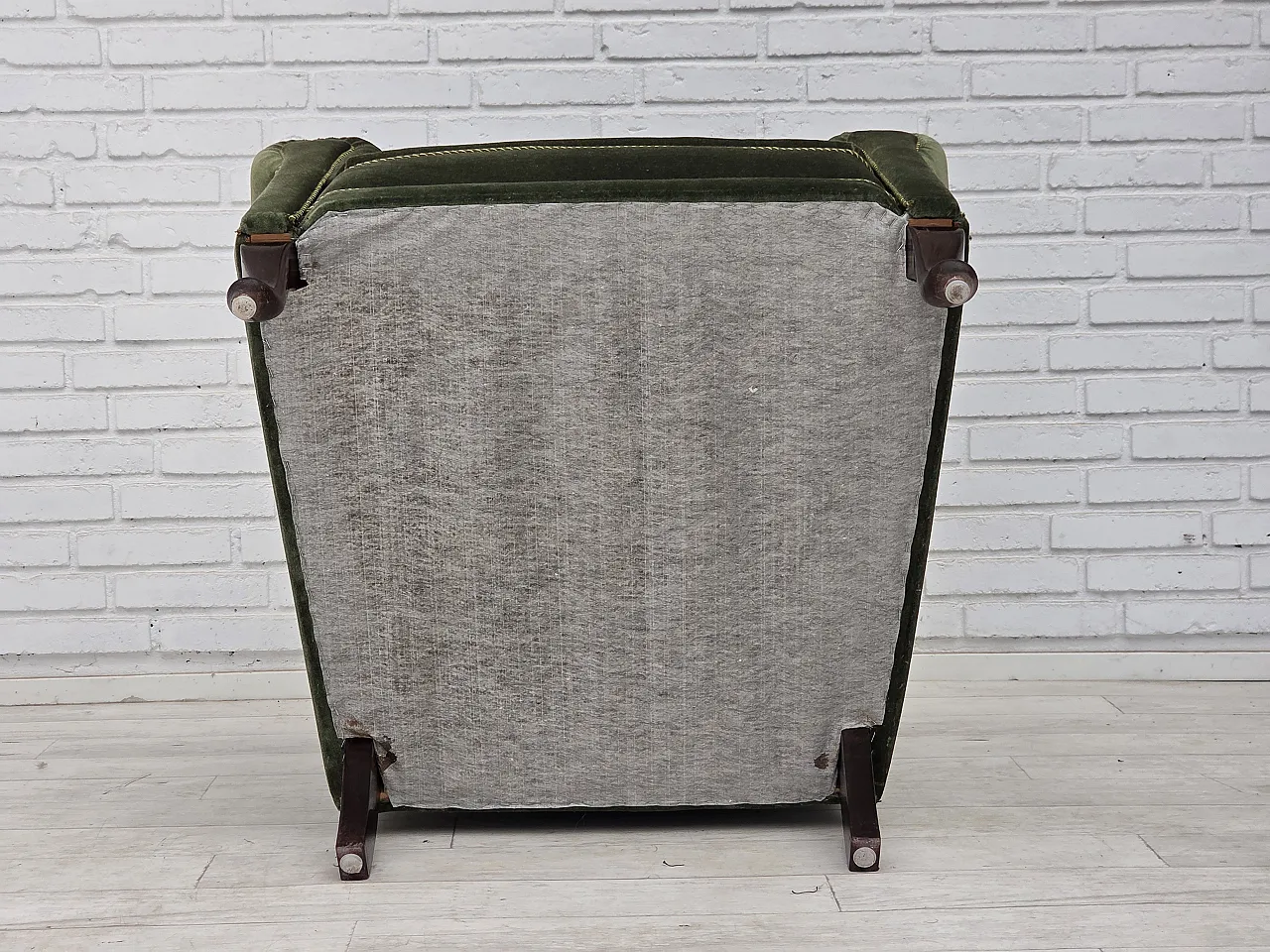 1950s, Danish highback relax armchair, furniture velour, beech wood. 2