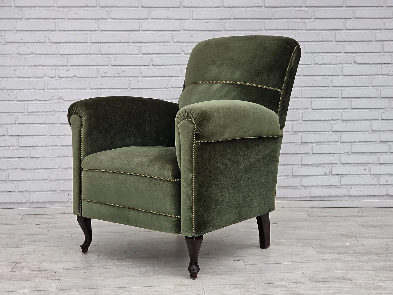 1950s, Danish highback relax armchair, furniture velour, beech wood. 3