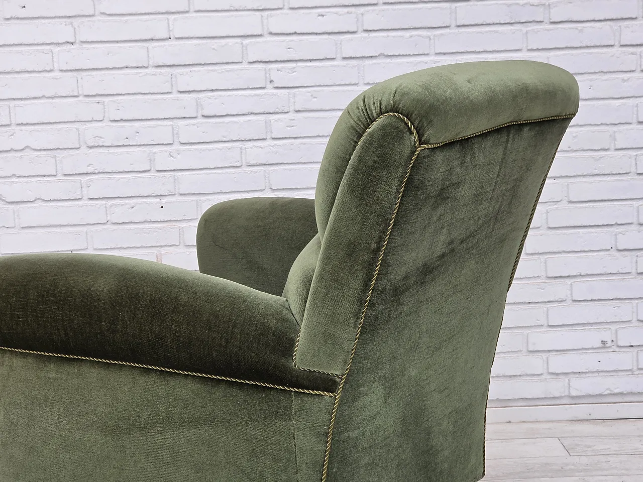 1950s, Danish highback relax armchair, furniture velour, beech wood. 4