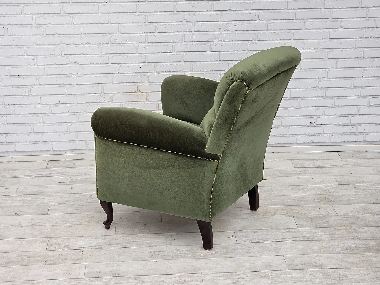 1950s, Danish highback relax armchair, furniture velour, beech wood. 5