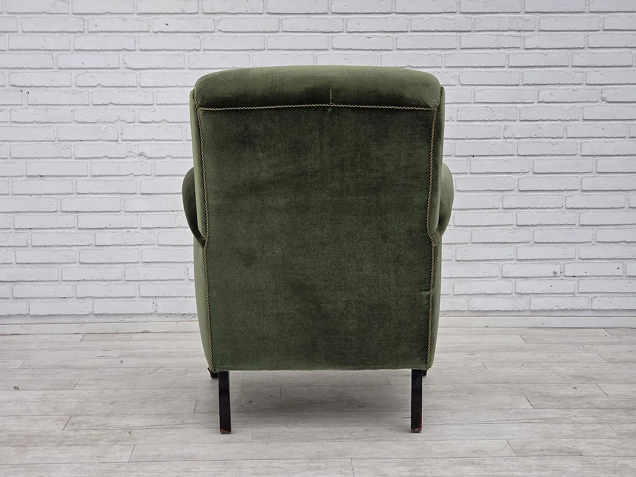 1950s, Danish highback relax armchair, furniture velour, beech wood. 6