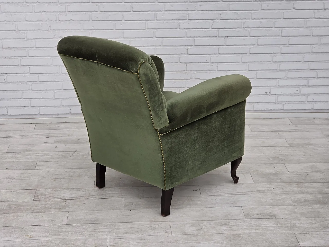 1950s, Danish highback relax armchair, furniture velour, beech wood. 7