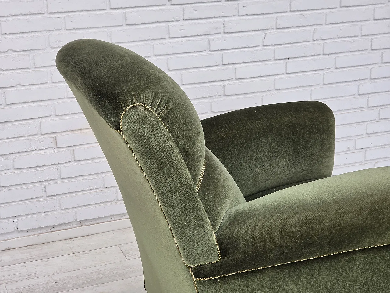 1950s, Danish highback relax armchair, furniture velour, beech wood. 8