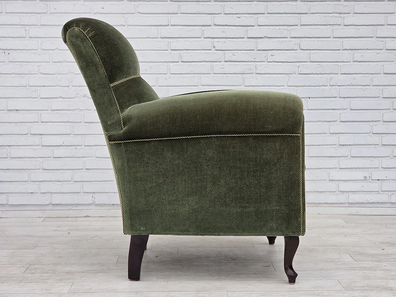 1950s, Danish highback relax armchair, furniture velour, beech wood. 10