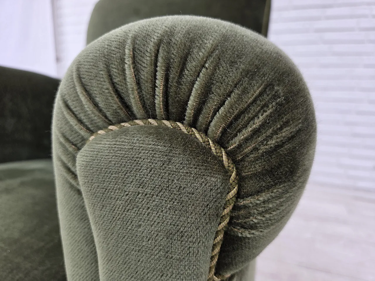 1950s, Danish highback relax armchair, furniture velour, beech wood. 11
