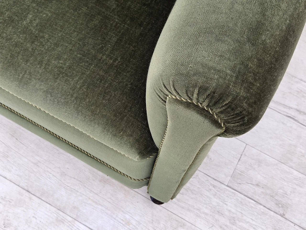 1950s, Danish highback relax armchair, furniture velour, beech wood. 12