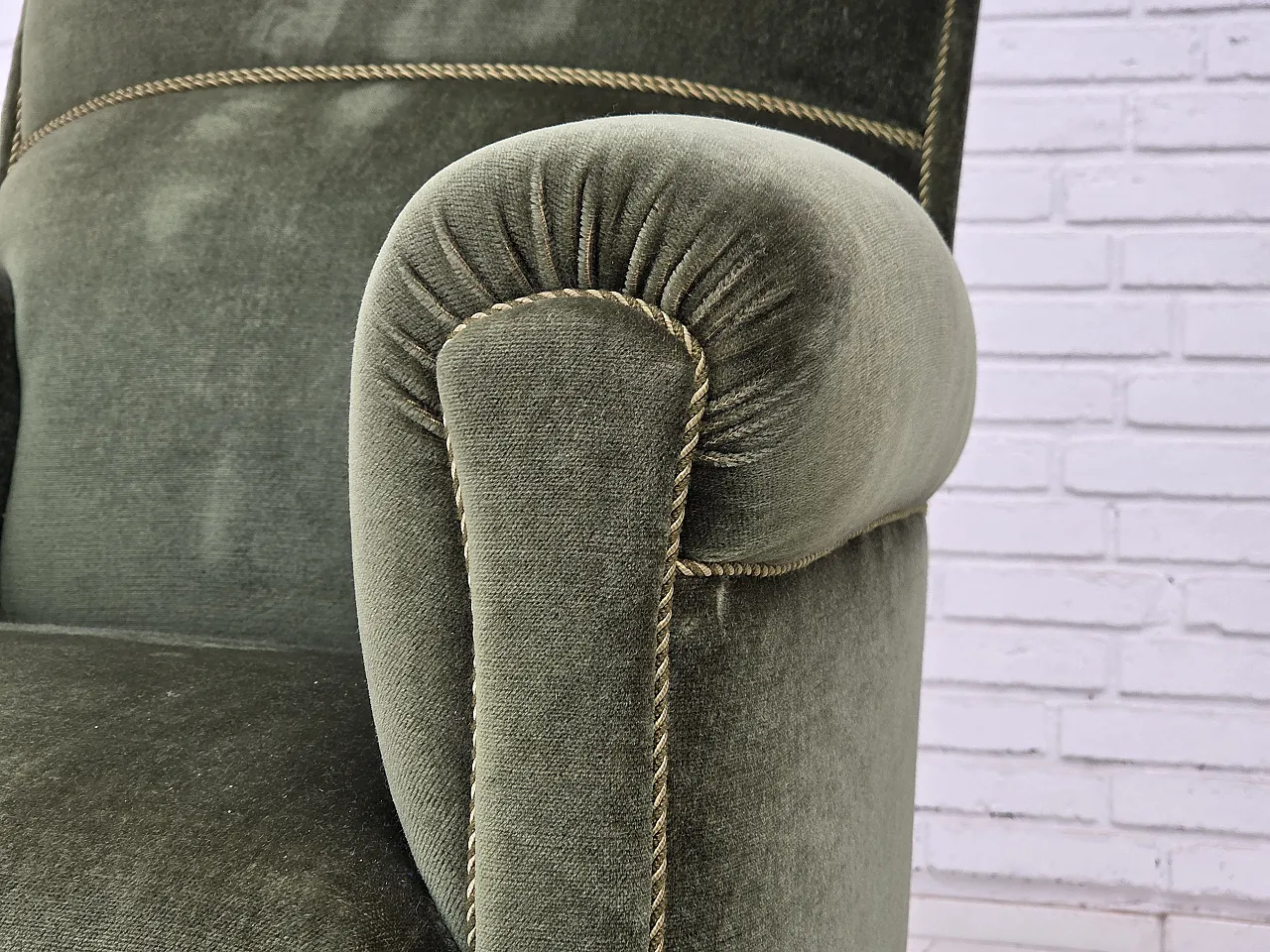 1950s, Danish highback relax armchair, furniture velour, beech wood. 14