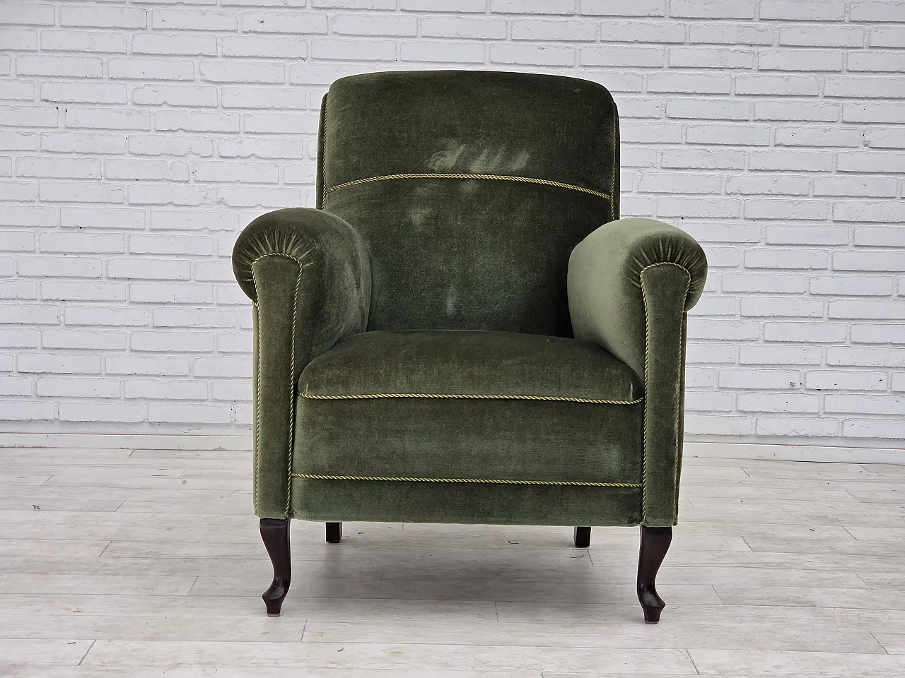 1950s, Danish highback relax armchair, furniture velour, beech wood. 15