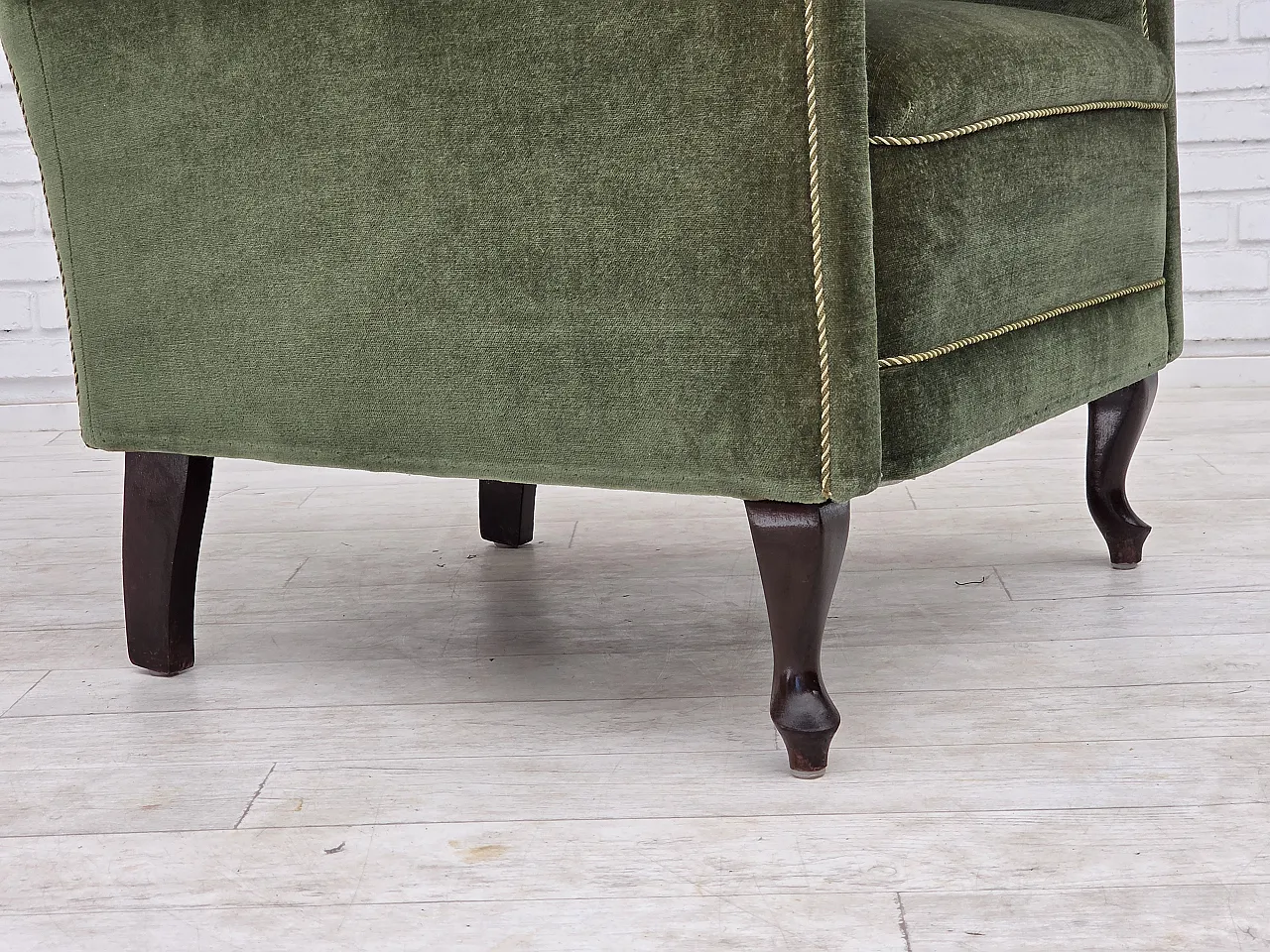 1950s, Danish highback relax armchair, furniture velour, beech wood. 16