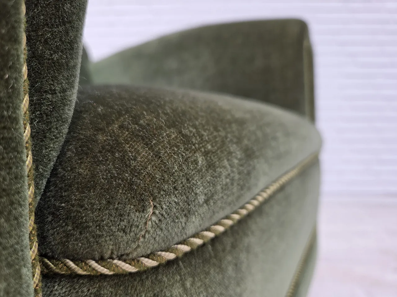 1950s, Danish highback relax armchair, furniture velour, beech wood. 17