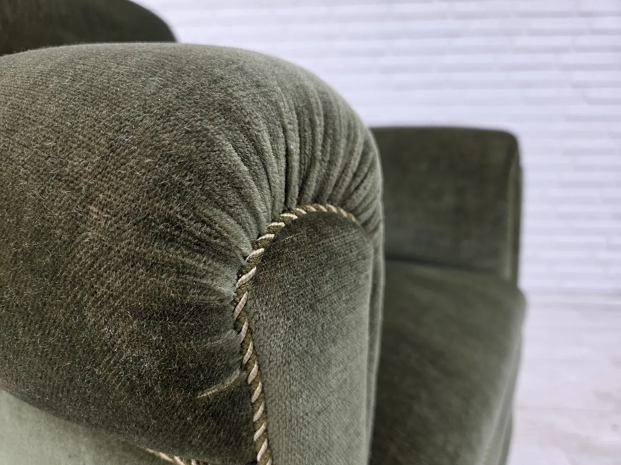 1950s, Danish highback relax armchair, furniture velour, beech wood. 18