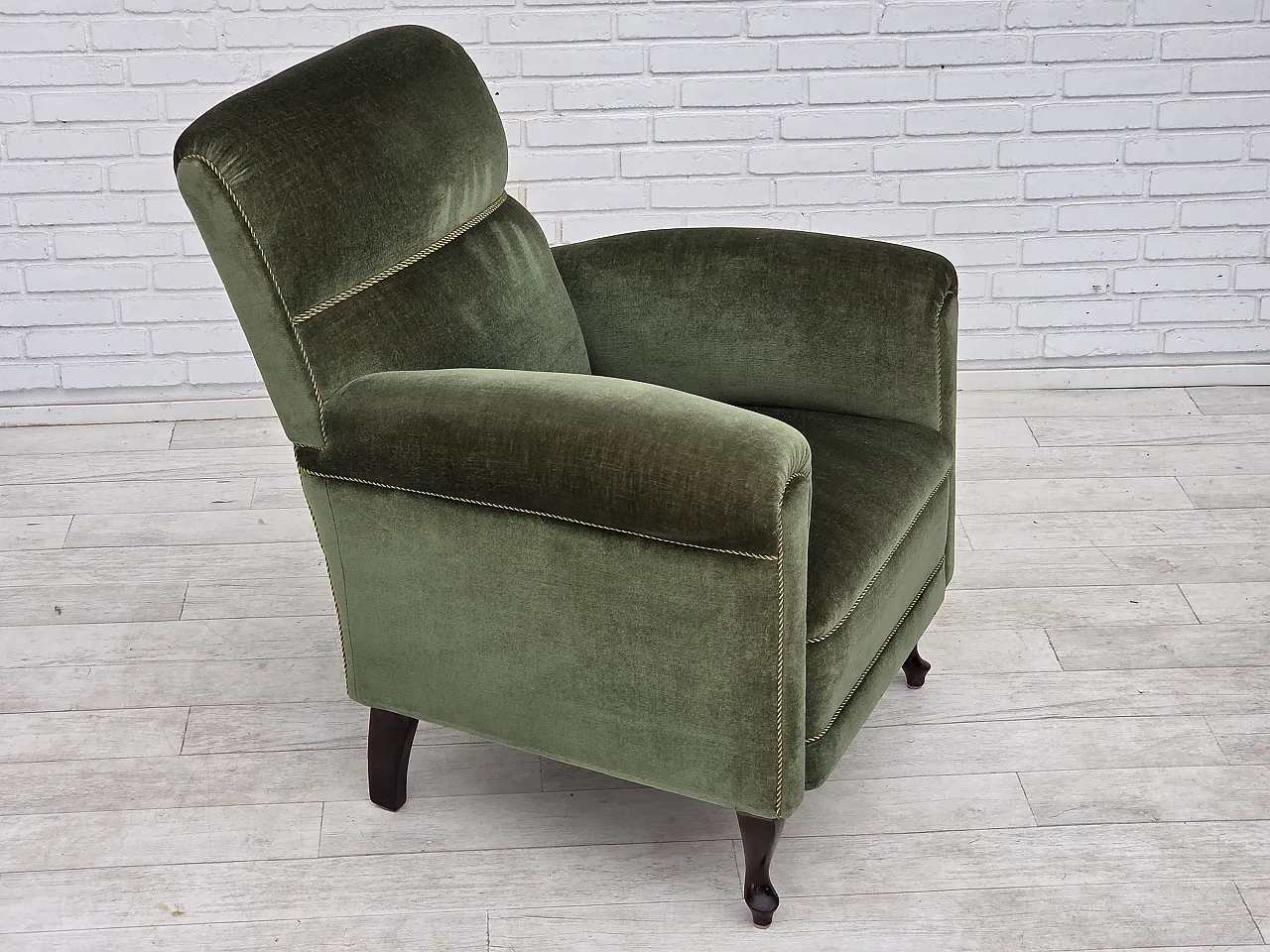 1950s, Danish highback relax armchair, furniture velour, beech wood. 19