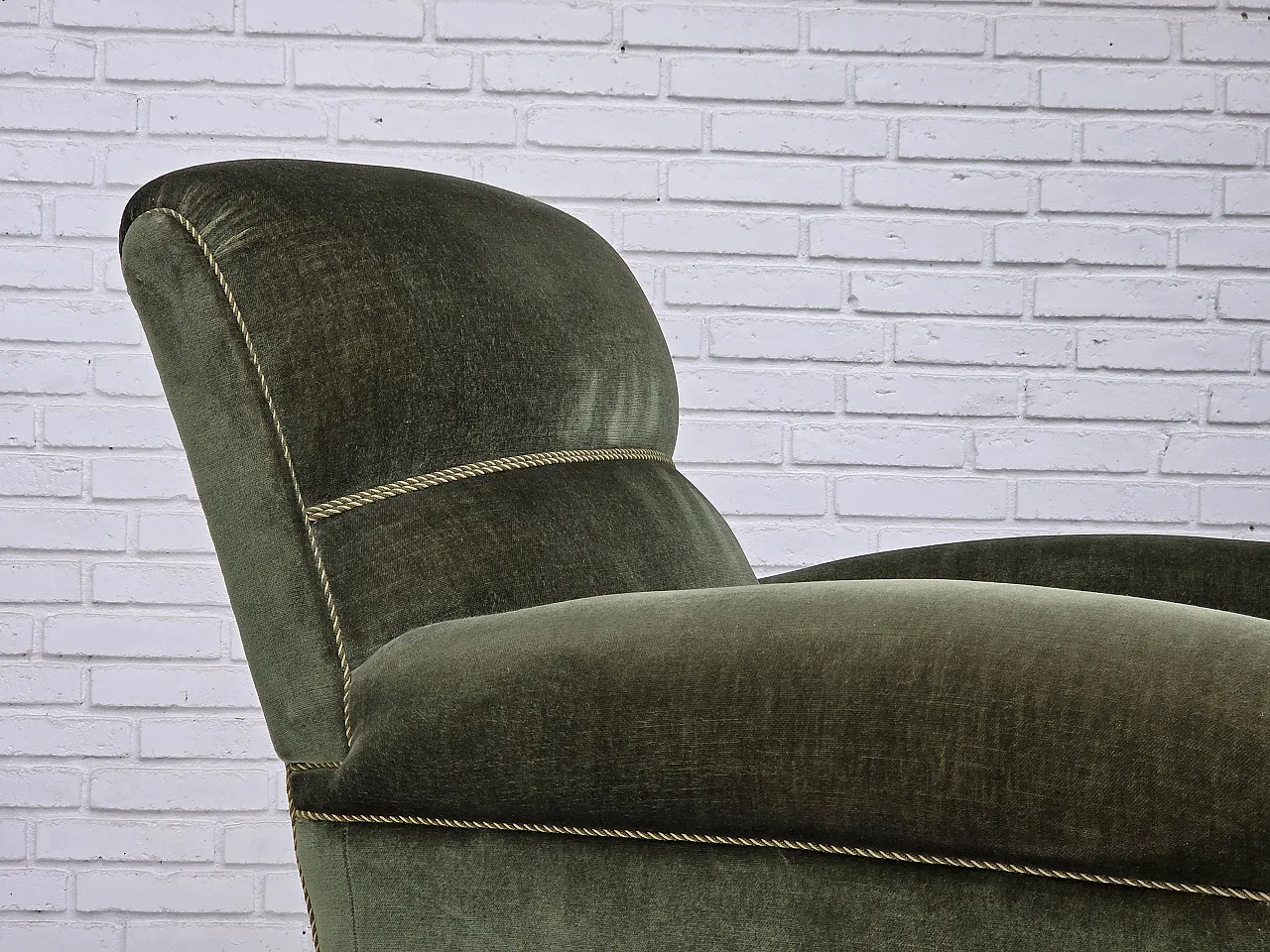 1950s, Danish highback relax armchair, furniture velour, beech wood. 20