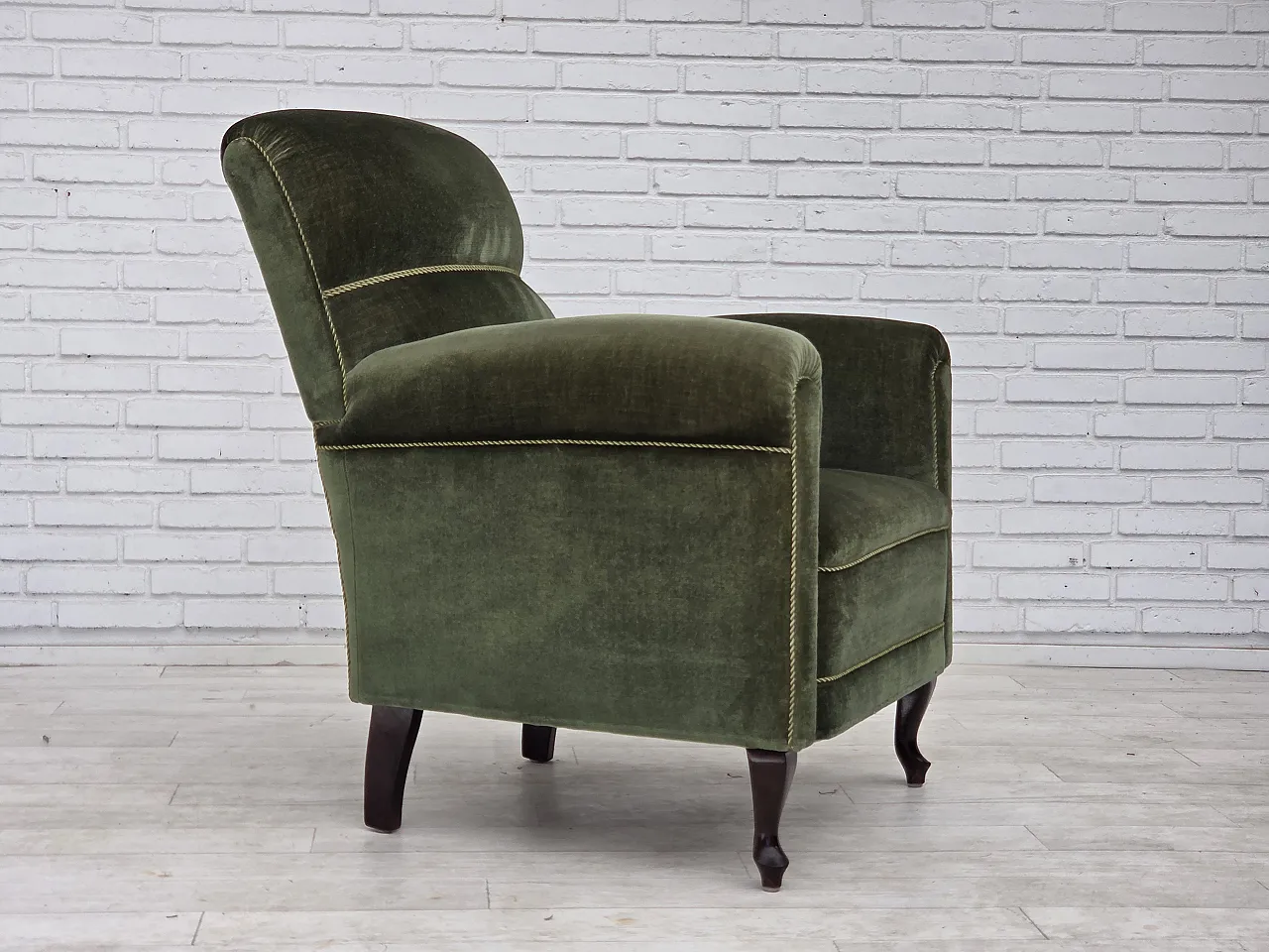 1950s, Danish highback relax armchair, furniture velour, beech wood. 21