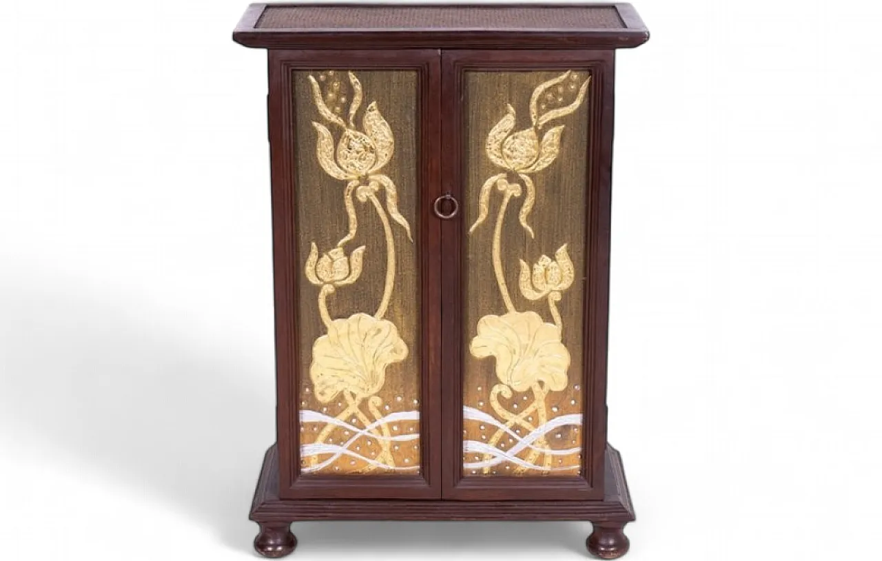 Thai cabinet in acacia wood with rattan inserts, 1960s 10