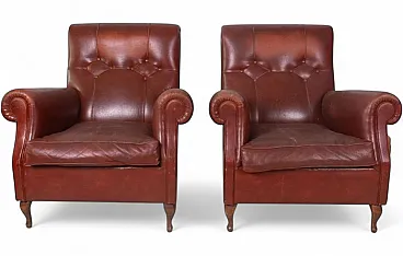 Pair of burgundy leather chairs, 1960s