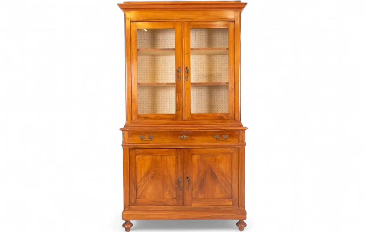 Wood cabinet with hutch and glass doors, 1980s 9