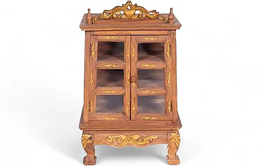 Acacia wood cabinet with golden decorations and carvings, 1950s