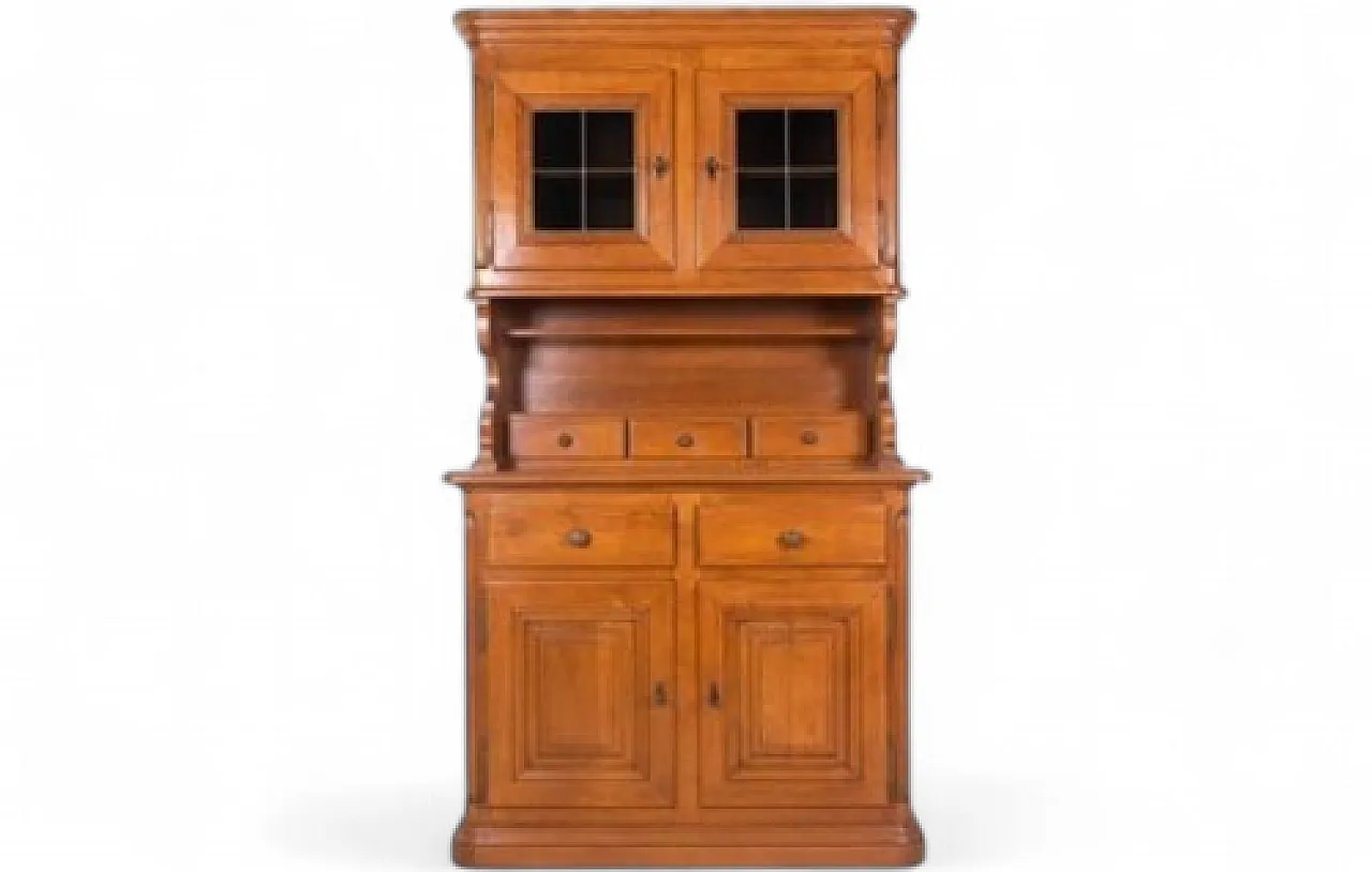 Wood sideboard with upper glass cabinet and central drawers, 1960s 13