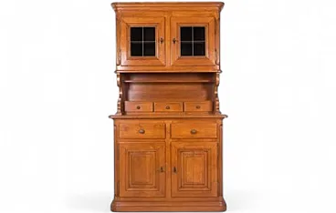 Wood sideboard with upper glass cabinet and central drawers, 1960s