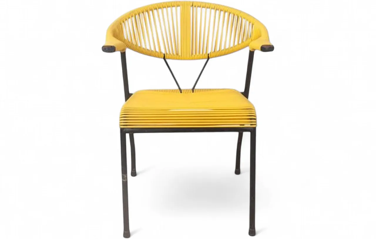 Garden chair in woven yellow plastic with iron frame, 1980s 8