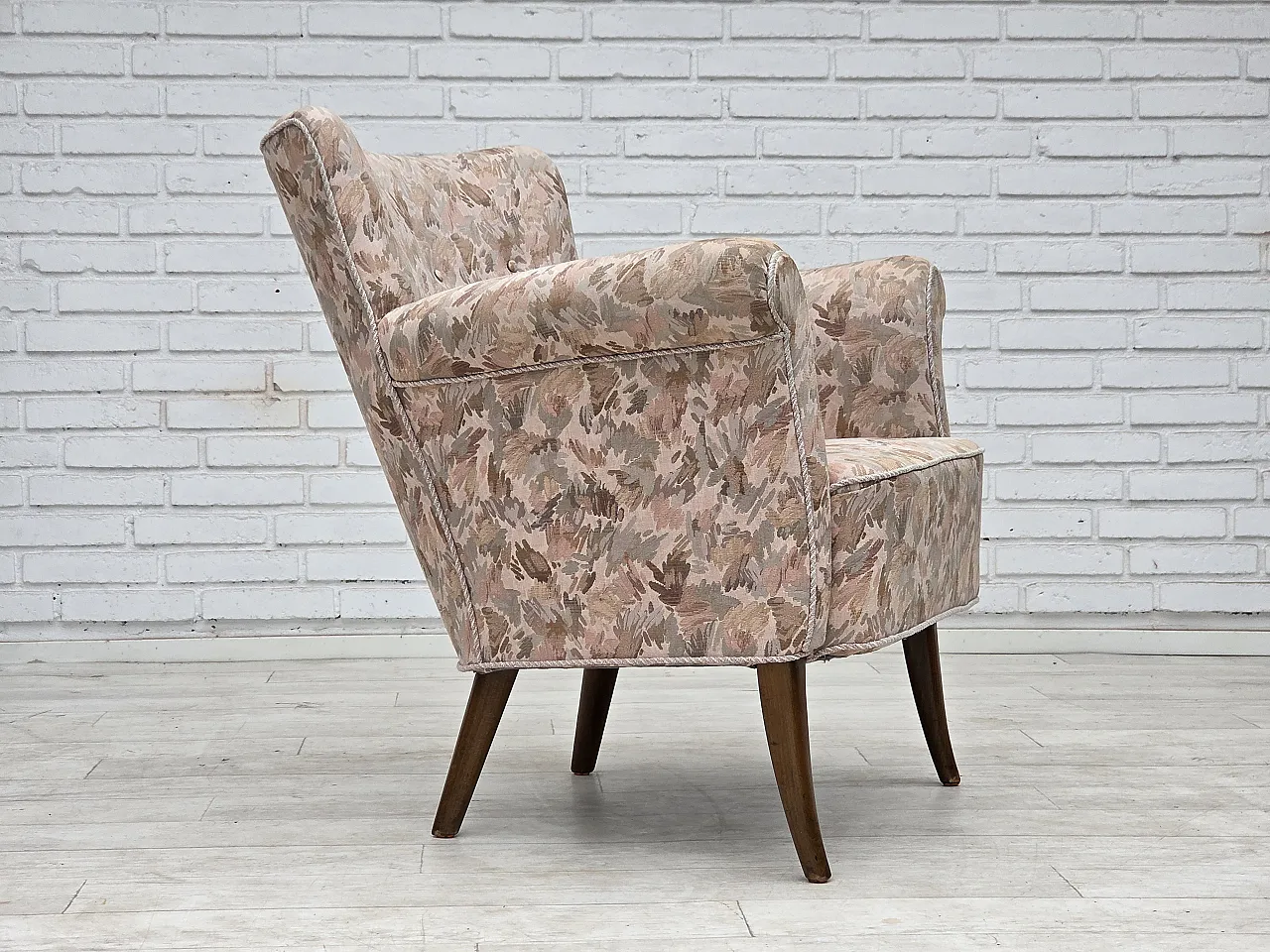 1960s, Danish armchair, furniture jacquard fabric. 1