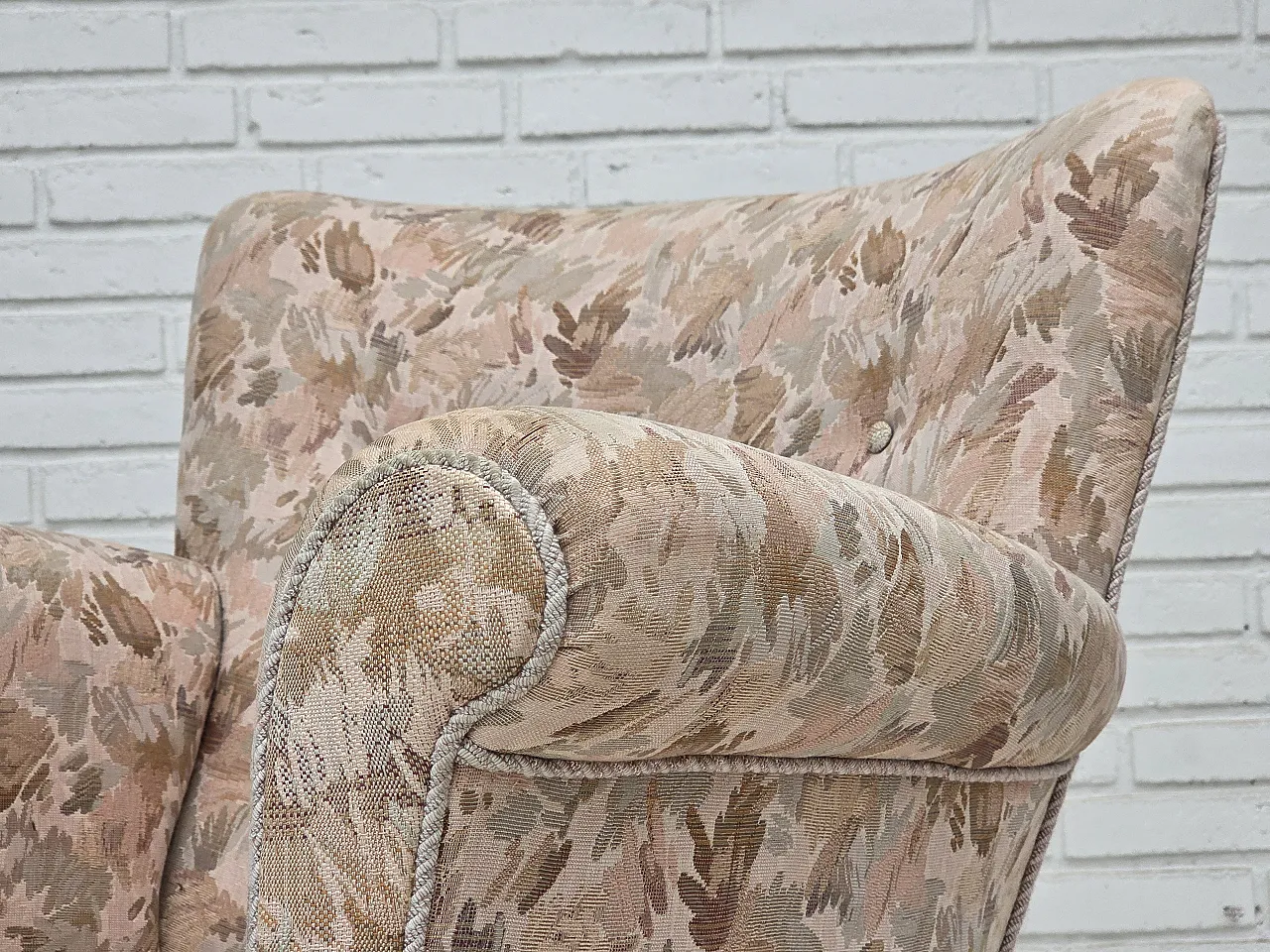 1960s, Danish armchair, furniture jacquard fabric. 3