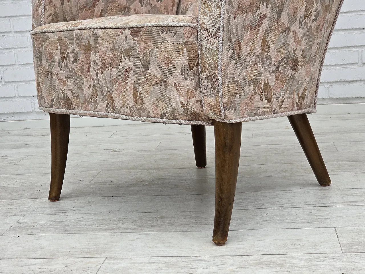 1960s, Danish armchair, furniture jacquard fabric. 4