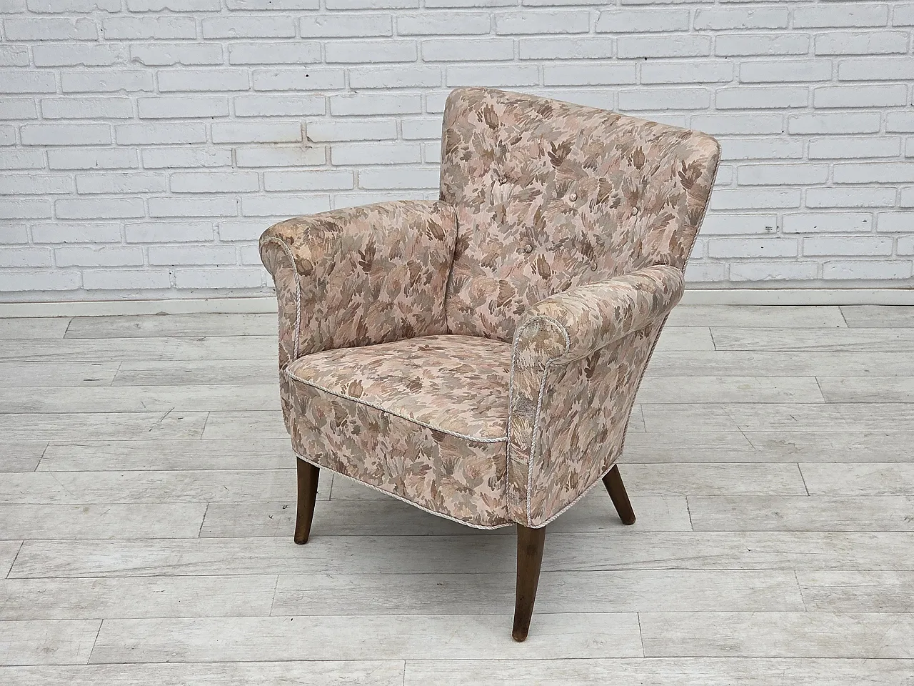 1960s, Danish armchair, furniture jacquard fabric. 5