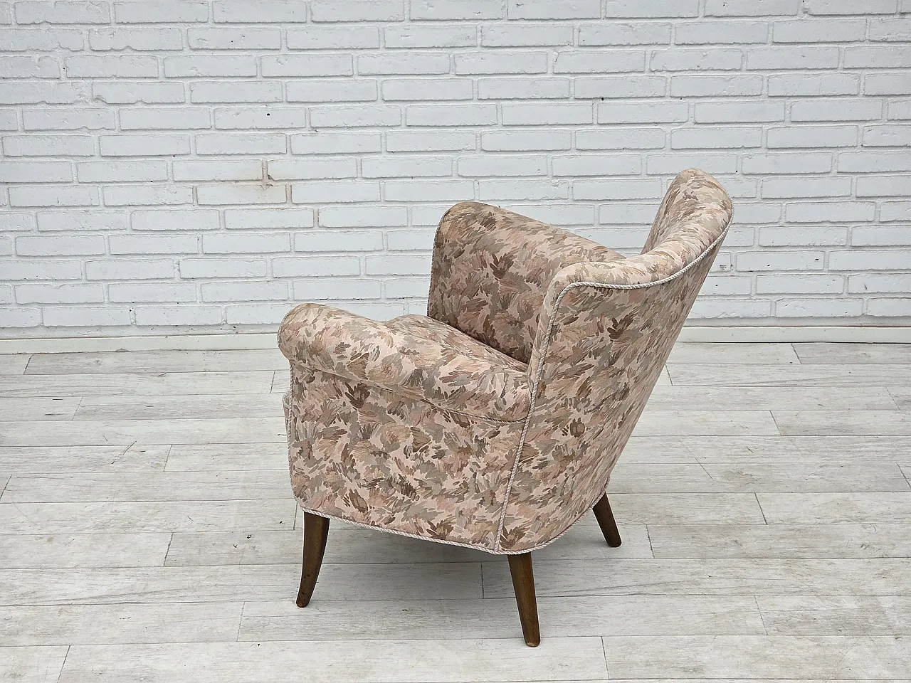 1960s, Danish armchair, furniture jacquard fabric. 6