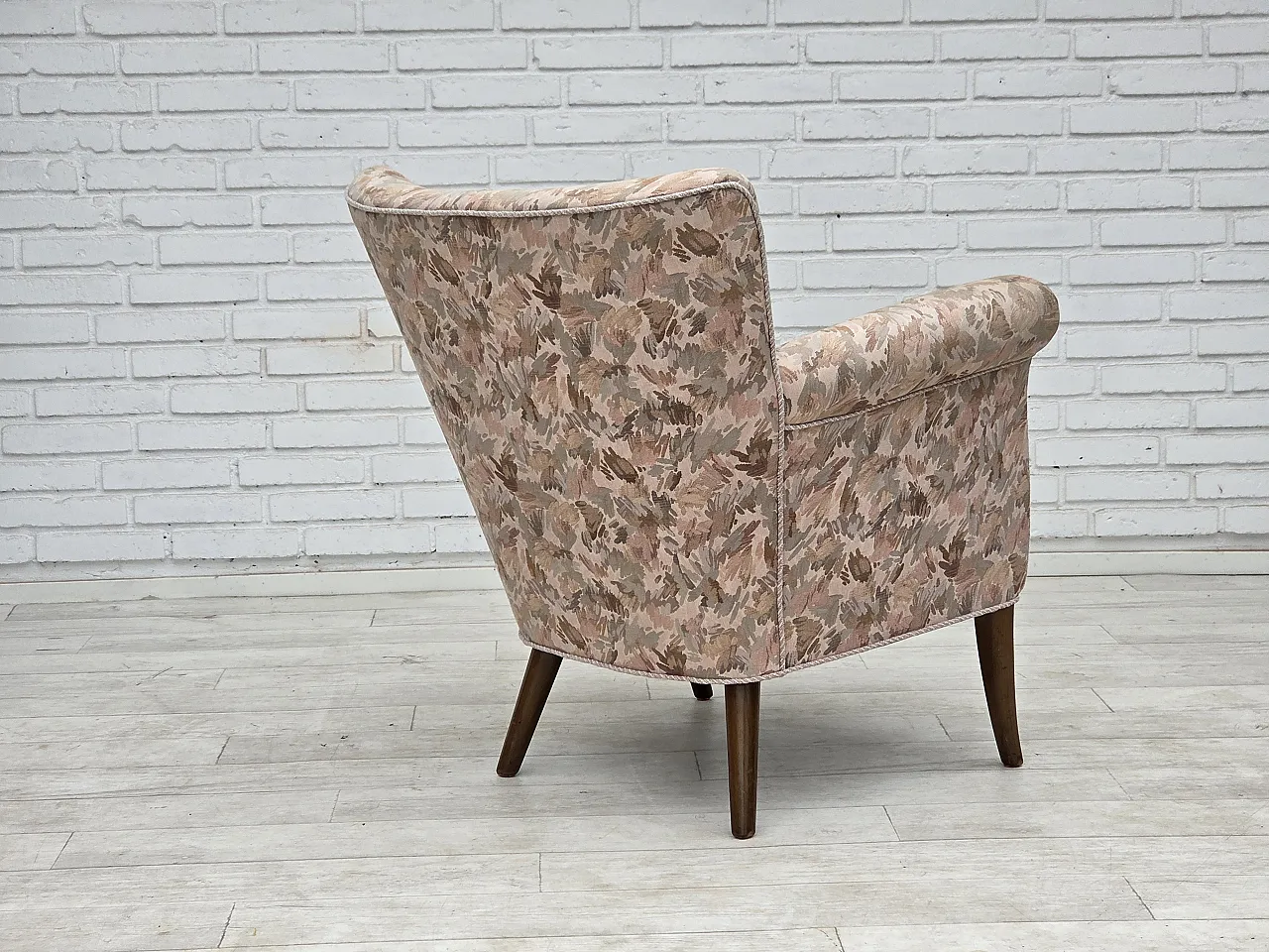 1960s, Danish armchair, furniture jacquard fabric. 8