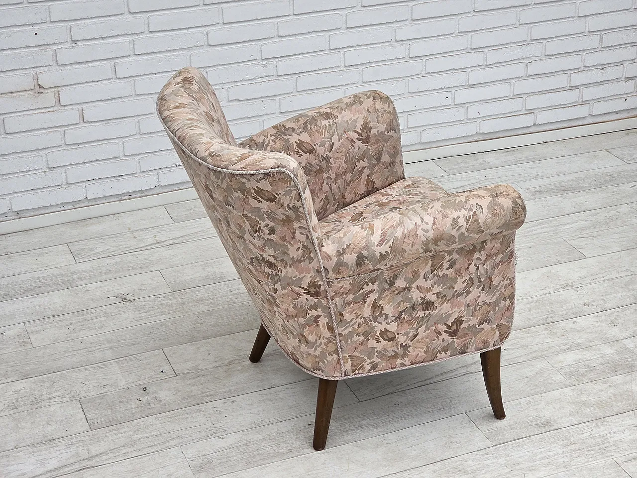 1960s, Danish armchair, furniture jacquard fabric. 9