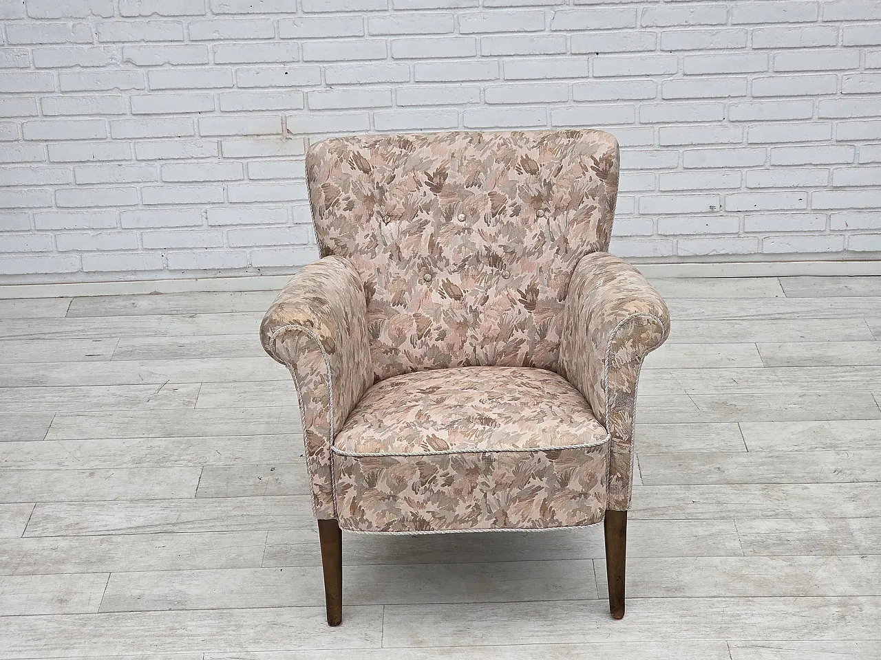 1960s, Danish armchair, furniture jacquard fabric. 11