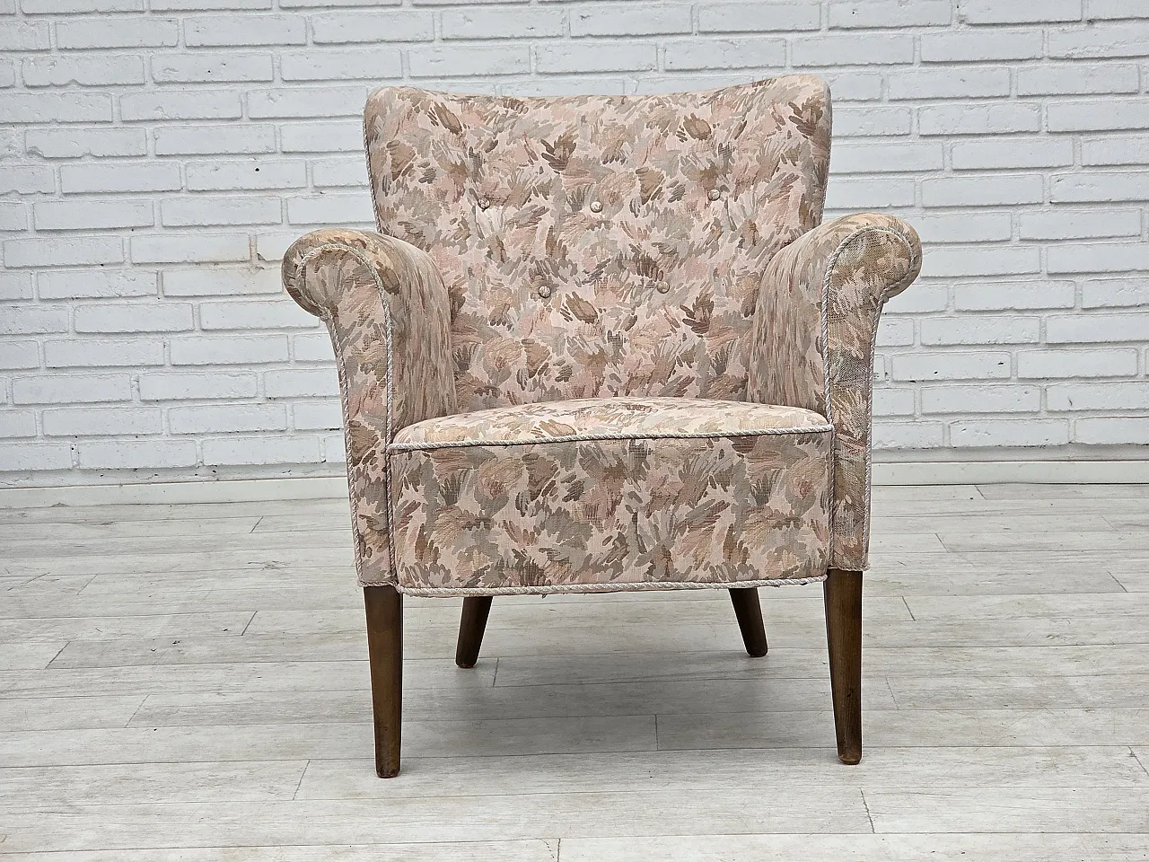 1960s, Danish armchair, furniture jacquard fabric. 12