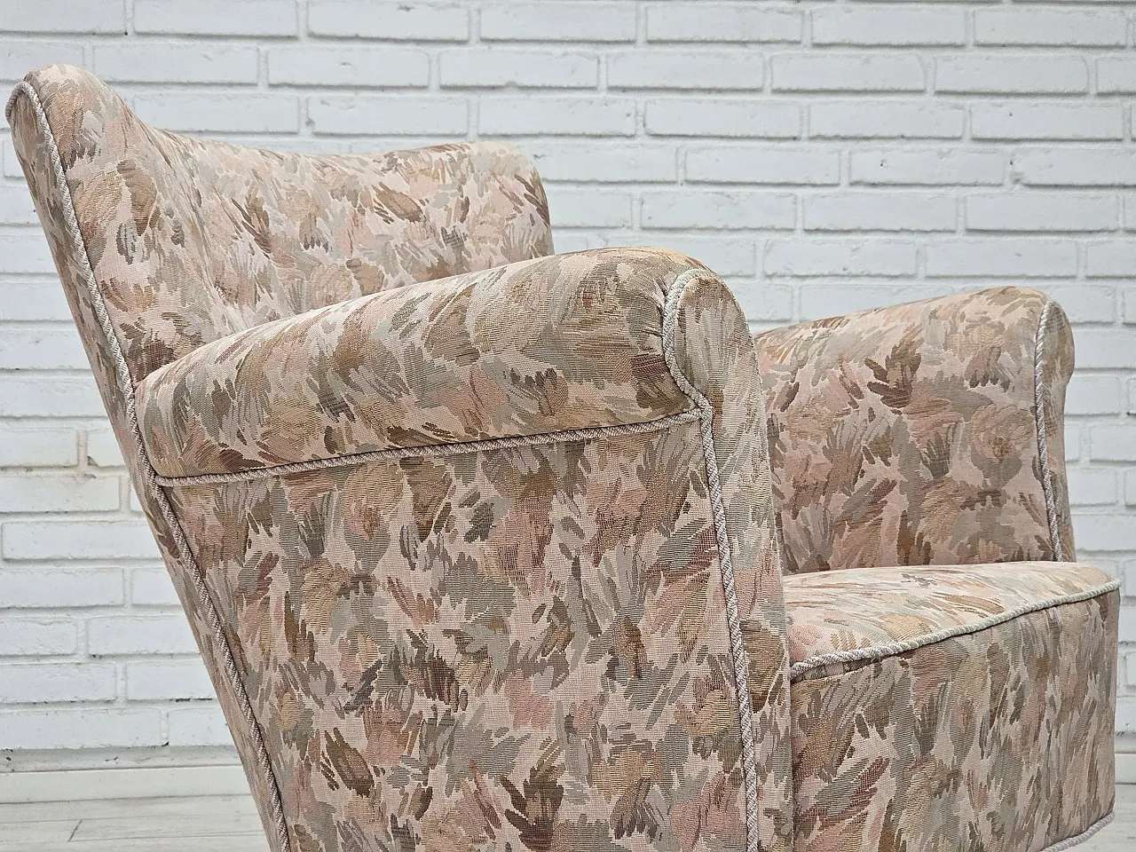 1960s, Danish armchair, furniture jacquard fabric. 14