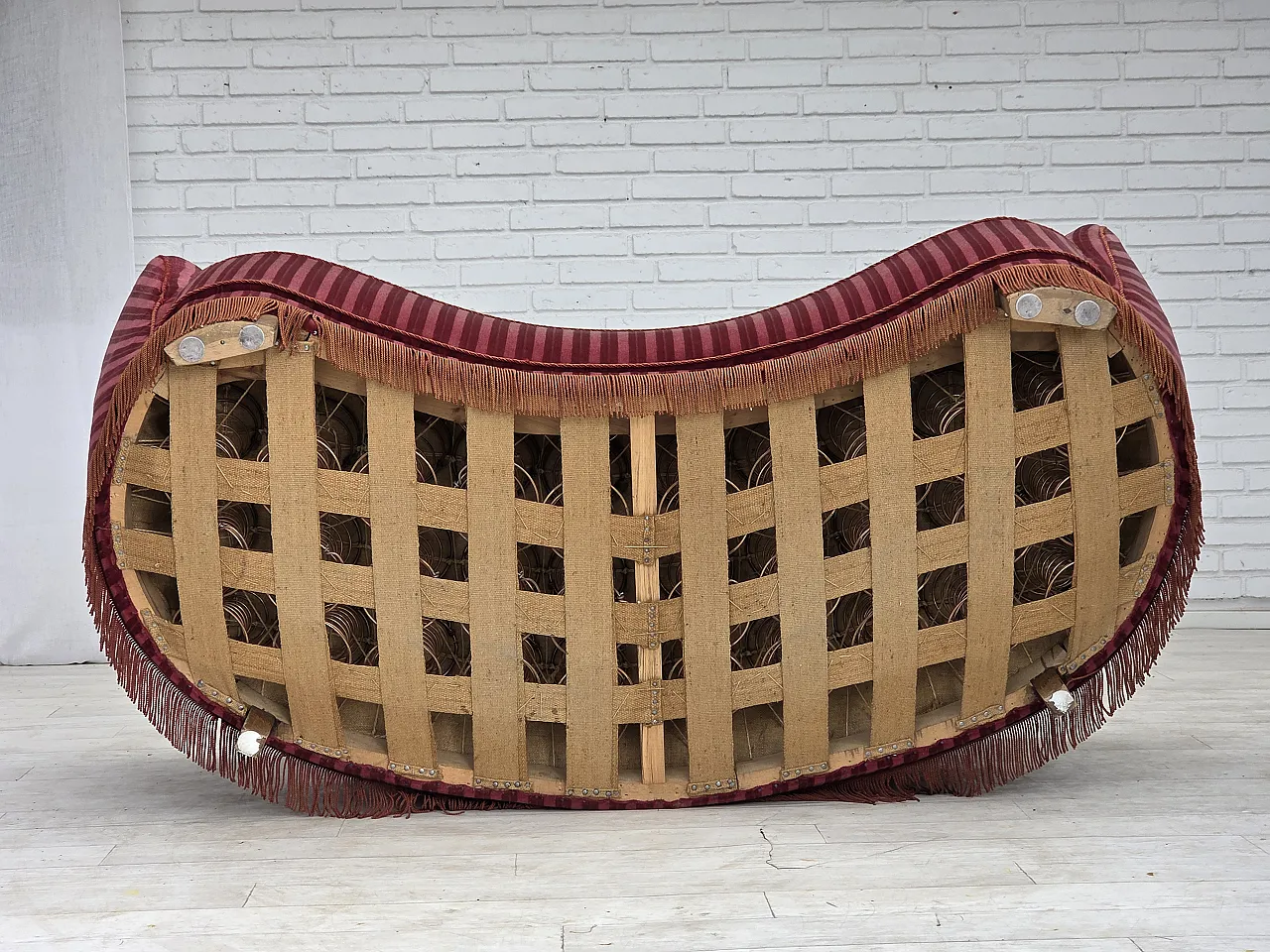 1960s, Danish 2-seater "Banan" sofa, furniture velour, oak wood. 4